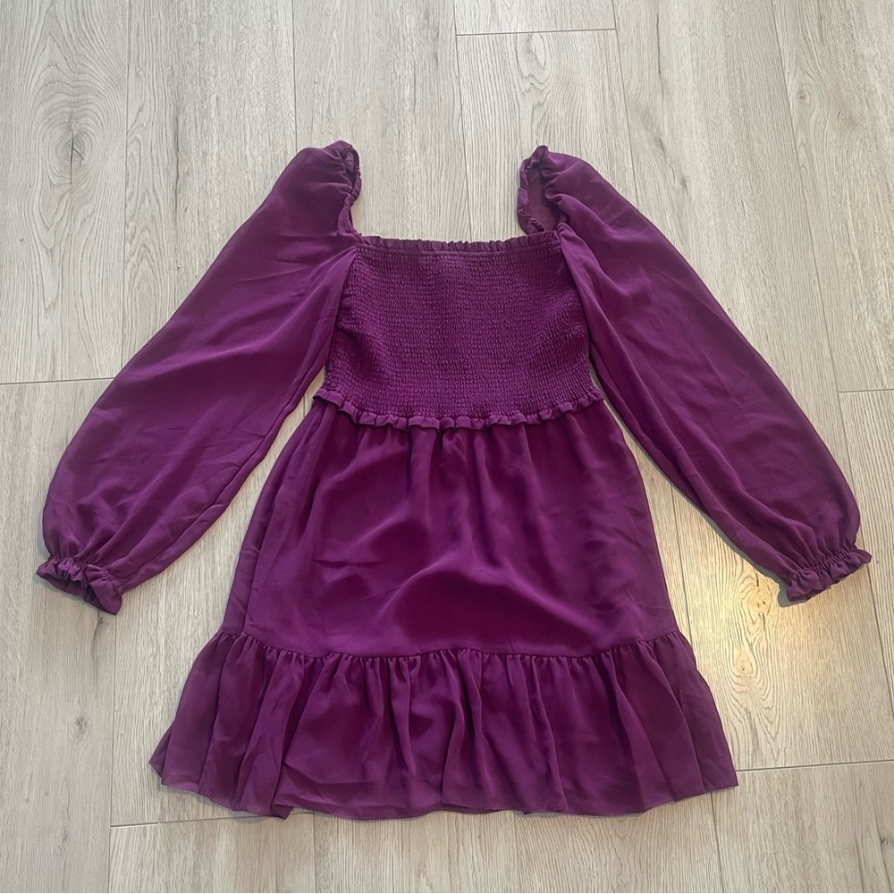 Aritzia Wilfred New Tempest Dress - Wild Berry Purple Tiered Long Sleeve Mini - Picture 9 of 10